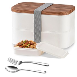Yalucky Large Lunch Box 1600ml Bento Box Adult with Stainless Steel Spoon,Fork and Sauce Box Compartment Bento Lunch Box Adults Japanese Stackable Lunch Box Meal Prep Container