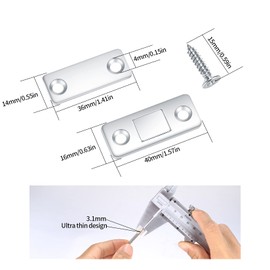 6 Pcs Ultra Thin Door Magnets, Magnetic Door Catches for Cupboards, Stainless Steel Cabinet Latches for Sliding Door, Kitchen, Window, Closet - Silver