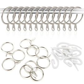 SHUESS 100 Pack Silver Metal Curtain Rings - 30mm Internal Diameter Curtain Pole Rings with 100 White Plastic Hooks, Ideal for Window Rods, Decorative Drapery (3mm Thick)