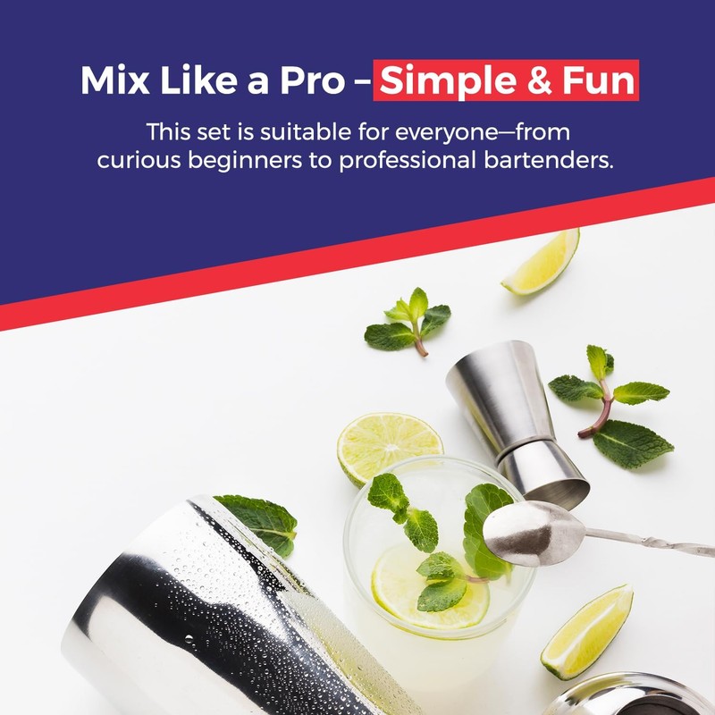 EVOKK Cocktail Shaker Set, 3 Pcs Satinless Steel Cocktail Making
