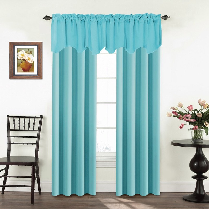 Turquoize Solid Blackout Valance, Short Curtains, Scalloped Window Treatment, Aqua,