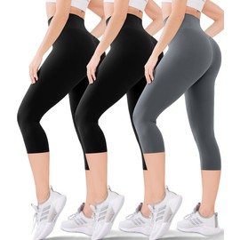 Blisset Women's High Waisted Capris with Pockets,Tummy Control Non See Through Workout Athletic Running Yoga Capri Leggings