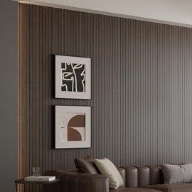 Yutianli PVC Slat Wall Panel Peel and Stick 118"x 15.7" Faux Wood Slat Panel Artificial Smoked Wood Grain Self-Adhesive Soundproof 3D Wall Panel for Walls and Ceilings