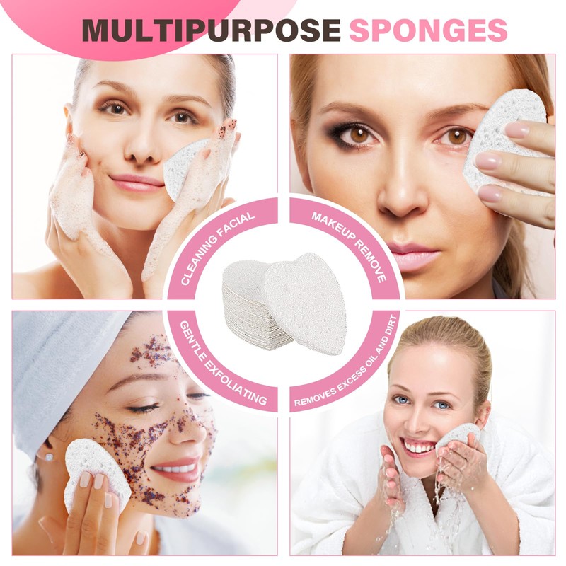 Pack of 60 White Heart Face Sponge for Cleaning and