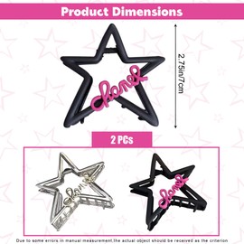 JazSwirl Black Star Claw Clip, 2-Pack Matte Silver Y2K Star Hair Clips for Women, Y2K Claw Clip Hair Accessories