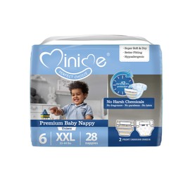 Minime Baby Diapers - Size 6 (33-44 lbs), XX-Large, 28 Count, Premium Ultra Soft Disposable Baby Diapers, Hypoallergenic, Fragrance Free