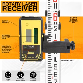MOUNTLASER Digital Rotary Laser Receiver with Dual Display and Built-In Bubble Level, Compatible with All Green Rotary Lasers （Laser Wavelength<515nm，Laser Class: Class 2）- Rod Clamp Included