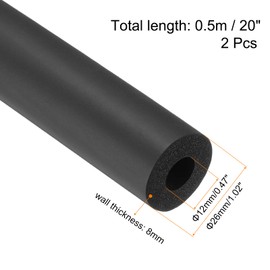 QUARKZMAN Pack of 2 Pipe Insulation Foam Pipe Insulation Pipe 12 mm (1/2 Inch) ID 26 mm OD 20 Inch Thermal Insulation for Handle Support, Black