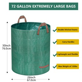 Doubleggs Reusable Yard Waste Bags, 72 Gallon Lawn and Leaf Bags 3 Pack with Reinforced Handles and Gardening Gloves, Heavy Duty Standable Garden Waste Bags for Leaves, Grass, Camping, Recycling