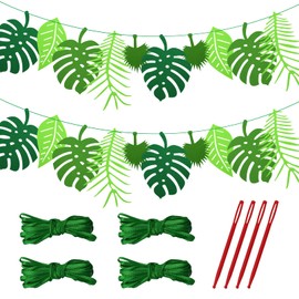 4 Sets Dschungel Palmen Deko Tropische Blätter Bunting Tropische Palmenblätter Banner Grün Felt Leaf Bunting für Dschungel Party Summer Theme Party Safari Deko Geburtstagsfeier