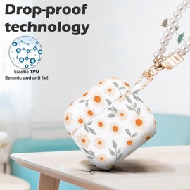 CameCosy Compatible for AirPods 4th Generation Case for Women with Little White Flowers Design, Soft TPU Shockproof Protective Skin Cover for Airpods 4 Gen with Pearl Bracelet Keychain