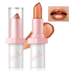 HOSAILY Metallic Coral Orange Lipstick Long Lasting, High Shine Glitter Diamond Creamy Lipstick Transfer Proof, Shimmer High Impact Lip Color Full Coverage Non Stick Cup Lightweight Lip Makeup#5