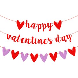 MIAHART 3 Pcs Happy Valentine's Day Glittery Heart Garland Banner Valentine's Day Decorations for Party, Anniversary, Wedding, Engagement, Bridal Shower