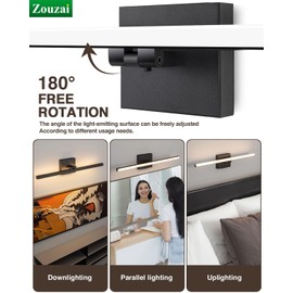 zouzai Second Generation Modern LED Bathroom Vanity Light Bar Black IP44 Over Mirror Bath Wall Fixture 5CCT Adjustable, Dual-Sided, 180° Adjustable Angle (24 inch)
