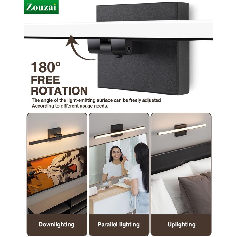 zouzai Second Generation Modern LED Bathroom Vanity Light Bar Black