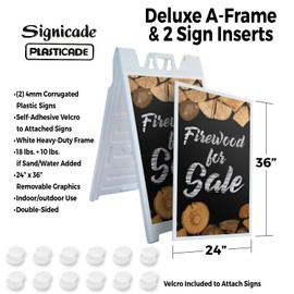 Firewood For Sale 24" x 36" Double Sided A-Frame Sidewalk Sign Includes 2 Plastic Inserts Foldable Portable White Signicade Sandwich Board Affordable Pricing Freshly Cut Outdoor Display Made in USA
