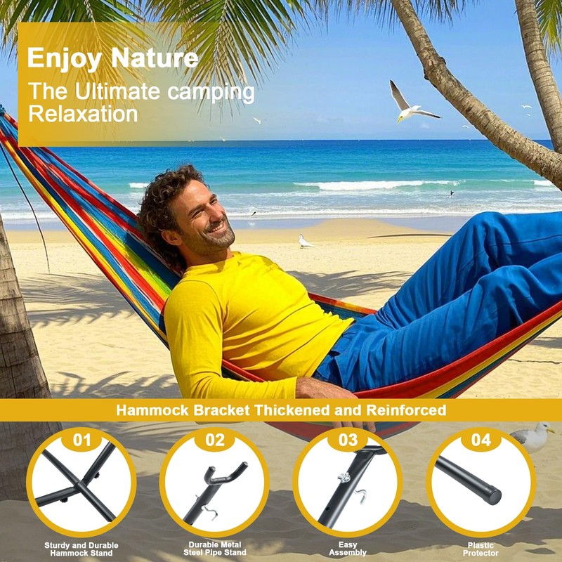 Double Hammock Comfortable with Stand for Hanging Sturdy 440lbs Capacity