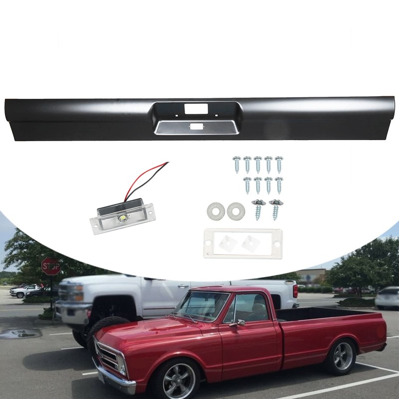 SEBLAFF Rear Bumper Black Roll Pan Steel with License Plate