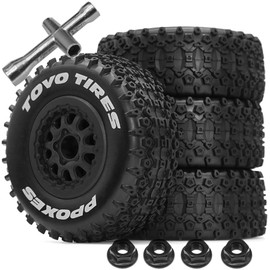 4PCS RC 1/10 Short Course Truck Wheels and Tires with 12mm Hex 1:10 Off Road Tyres for 1/10 RC Off-Road Car Traxxas TRX4 Slash Arrma Losi Tenacity Vkar 10sc Hpi RC Buggy Car (Type B)