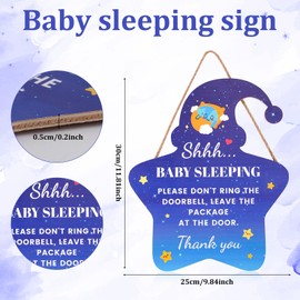 Shhh Baby Sleeping Door Sign, Baby Sleeping Sign for Front Door Do Not Dont Ring Doorbell Sign Baby Room Door Hanger for New Dad Expecting Dad (Star)