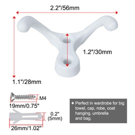 sourcing map Double Wall Hook Scarf Coat Prong Coat Hanger Holder with Screws Zinc Alloy White Pack of 5