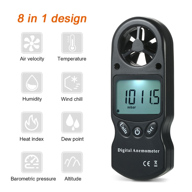 8 in 1 Handheld Digital Anemometer Wind Speed/Temperature/Humidity/Wind Chill/Heat Index/Dew
