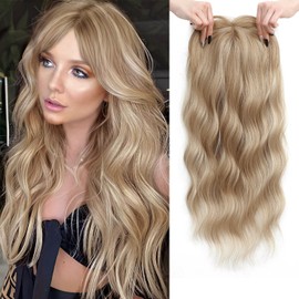 PANEWAY Hair Toppers For Women 20inch Long Wavy Curly Hair Topper Honey Blonde With Highlights Clip In Synthetic Wiglets Hair Pieces For Women