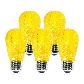 Holiday Lighting Outlet LED Faceted S14 Yellow Replacement Light Bulbs for E26/Standard Base Sockets, Energy Efficient Commercial Grade, 5 Diode 0.80 Watt (LED) Bulb. Pack of 25 Bulb