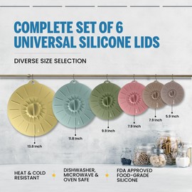 Silicone Lids for Food Storage - 6 Pack - 6 Sizes - Food Grade - Reusable Silicone Bowl Covers for Pots and Pans - Microwave Splatter Cover - Fits Cups, Plates,-Stove, Oven, Fridge, Dishwasher Safe