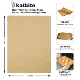 Katbite Unbleached Parchment Paper Baking Sheets, Precut Parchment Paper for Baking, Heavy Duty & Non-stick, 12x16 Inch Half Sheet Paper for Baking, Cooking, Steaming, Oven Paper 120Pcs