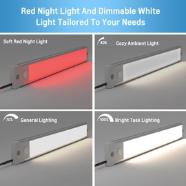 acegoo RV Dimmable Under Cabinet LED Lighting 12V Linear Light Bar with Integral On Off Dimming Switch & Red Night Light, Screw Mount Hard-Wired CRI90+ (12 Inches Warm White 2Pcs)