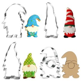 4 x Gnome Cookie Cutters, Christmas Cookie Cutters for Baking, Stainless Steel, Large Christmas Gnome