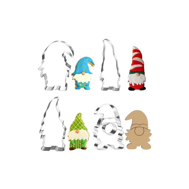 4 x Gnome Cookie Cutters, Christmas Cookie Cutters for Baking,