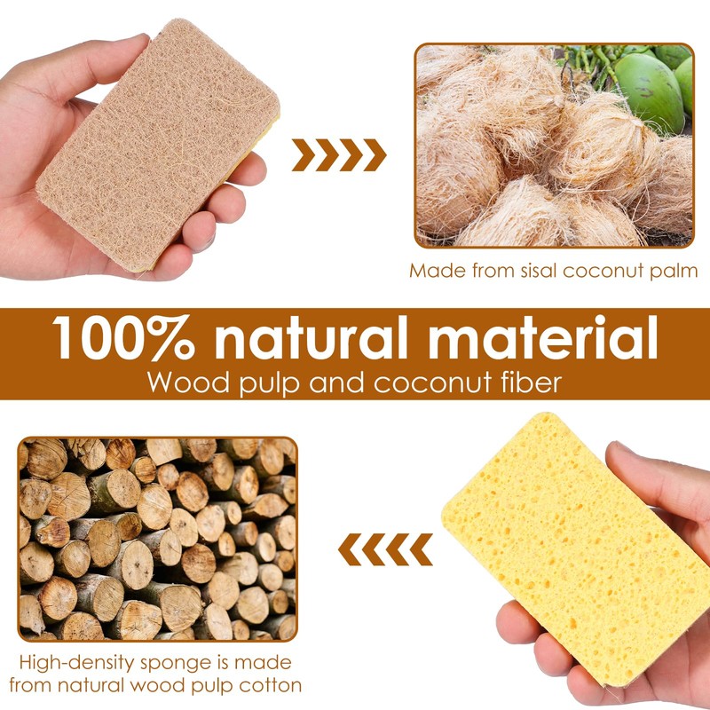 Foribyw 18 Pack Biodegradable Kitchen Sponges, Natural Plant Based Scrub
