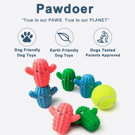 Pawdoer Squeaky Dog Toys for Medium Dogs, Soft Latex Rubber Cactus Dog Ball, Cute Bounce Squeak Pet Toy