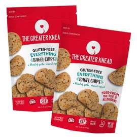 Greater Knead Gluten Free Bagel Chips - Everything, Vegan, non-GMO, Free of Wheat, Nuts, Soy, Peanuts, Tree Nuts (2 Bags)