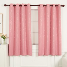 INLINAS Blackout Curtains for Bedroom Living Room, Foil Printed Wave Lines with Dots Pattern, Thermal Insulated and Noise Reducing, Pink, 52W x 63L Inch, 2 Panels