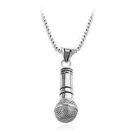 PikaLF Microphone Necklace for Men, Hip Hop Music Pendant Necklace with 19.7 Inch Chain, Punk Rock Rap Necklace, Fashion Charm Pendant Necklace, Punk Hip Hop Jewellery Gift, NO