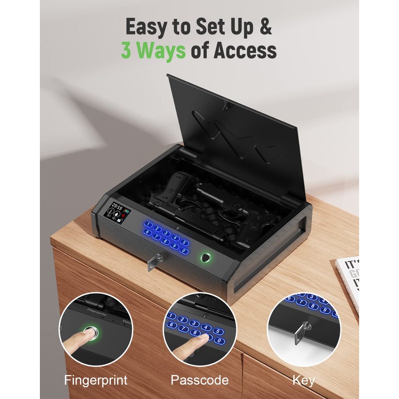 HOLEWOR Gun Safe, Biometric Safes for Pistols with LCD Display