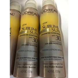 L'Oréal LOT OF 3 - L'Oreal Sublime Sun Hydra Lotion Spray SPF 30, 4.2 Ounce NEW