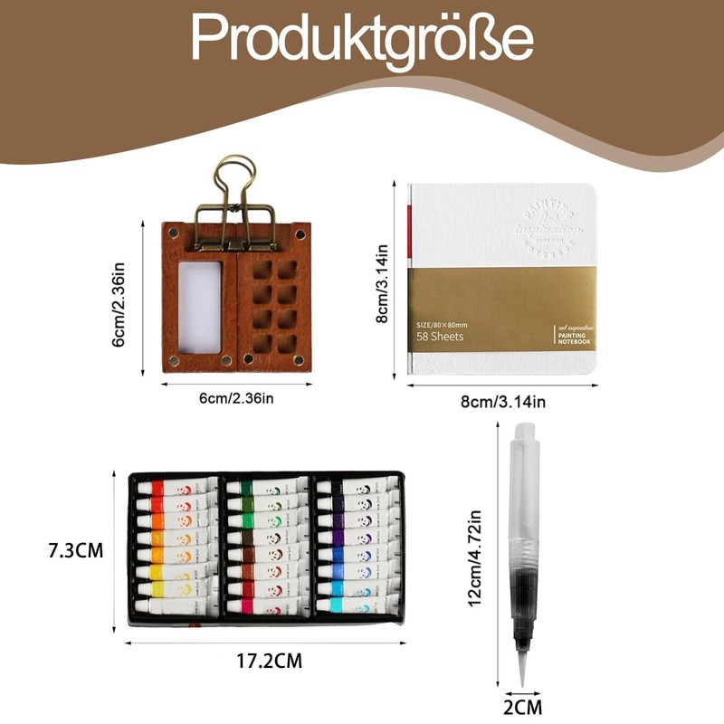 agogue 4 Piece Pocket Watercolour Set, Mini Watercolour Set for