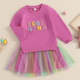 YINGISFITM Toddler Easter Dress outfit Baby Girl Bunny Shirt Sweatshirt Tulle Tutu Skirt Kids Little Girls Easter Clothes (Easter egg hot pink, 3-4 Years)