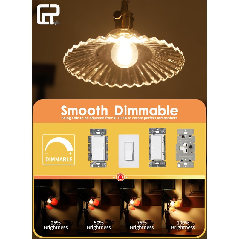 CRLight 6W Dimmable Edison E26 LED Globe Bulb G16.5 2700K,