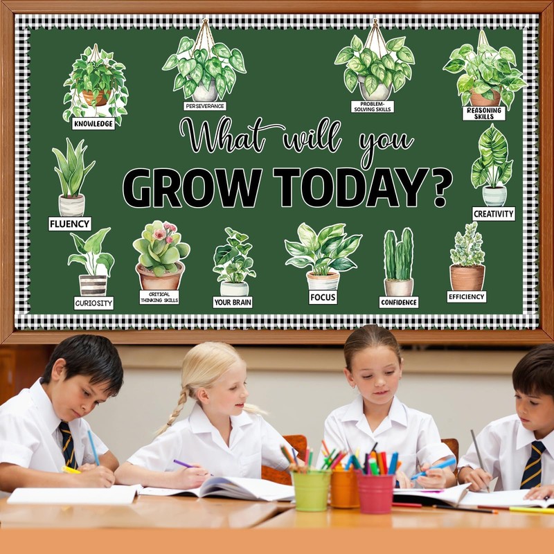 Spring Greenery Potted Plant Bulletin Board Set Motivational Eucalyptus Classroom