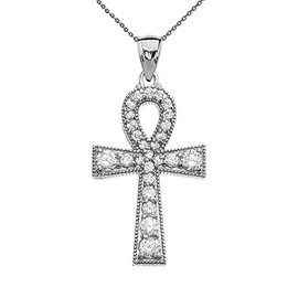 Claddagh Gold Cubic Zirconia Sterling Silver Ankh Cross Pendant Necklace, 22"