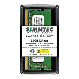 Simmtec RAM 32GB DDR4 2666MHz SODIMM PC4-21300 (PC4-2666V) CL19 2Rx8 1.2V Non-ECC SO-DIMM 260 PinLaptop, Notebook & AIO Computer Memory Upgrade Module