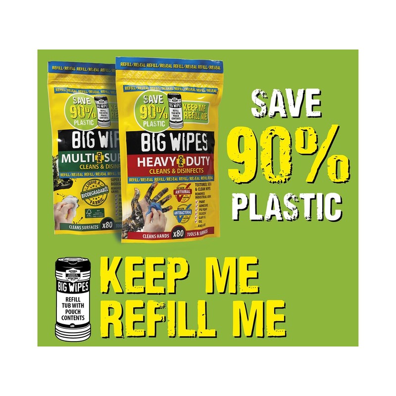 Big Wipes Multi-Surface Industrial Wipes, Refill Bags, 80 Wipes Use