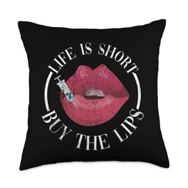 Life Is Short Buy The Lips Filler & Med Spa Vintage Life is Short Buy The Lips Med Spa Nurse Injector Throw Pillow, 18x18, Multicolor