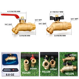 YELUN Brass Ball Valve Full Flow Male Hose Bibb 3/4" Male NPT Inlet Connection with 3/4" GHT Water Hose Outlet Heavy-Brass Faucet for Gardens and patios (Long and Butterfly 2PCS)