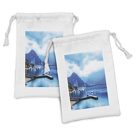 Ambesonne Country Fabric Pouch Set of 2, Italian Village with Harbor and Sail Boats Countryside Cottage Life Rural Photo, Small Drawstring Bag for Toiletries Masks and Favors, 9" x 6", Blue